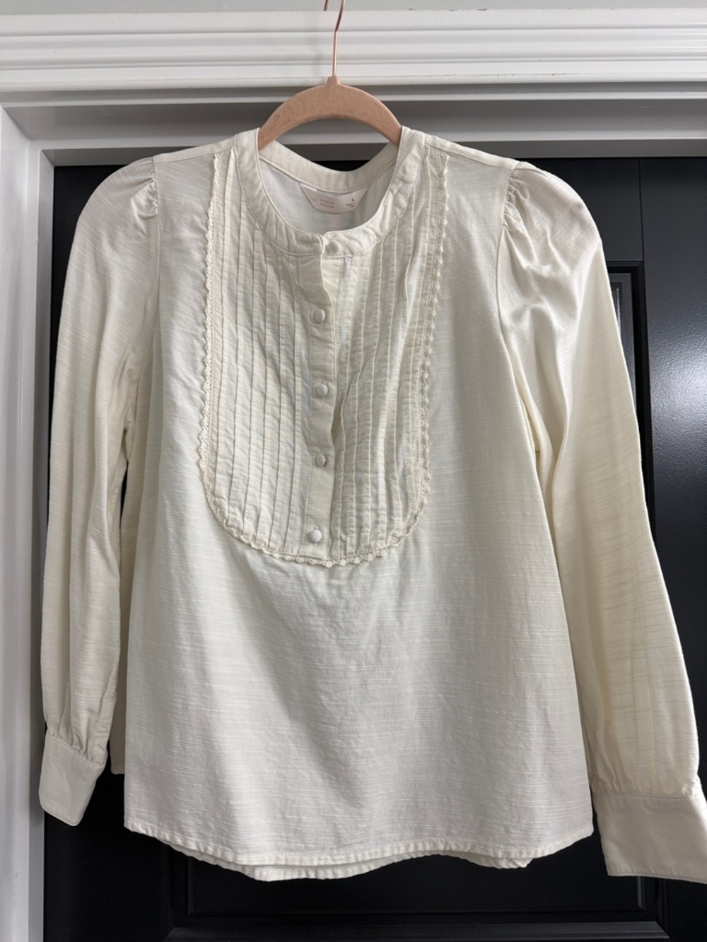 LC Lauren Conrad Ivory Pleated Bib Long-Sleeve Blouse